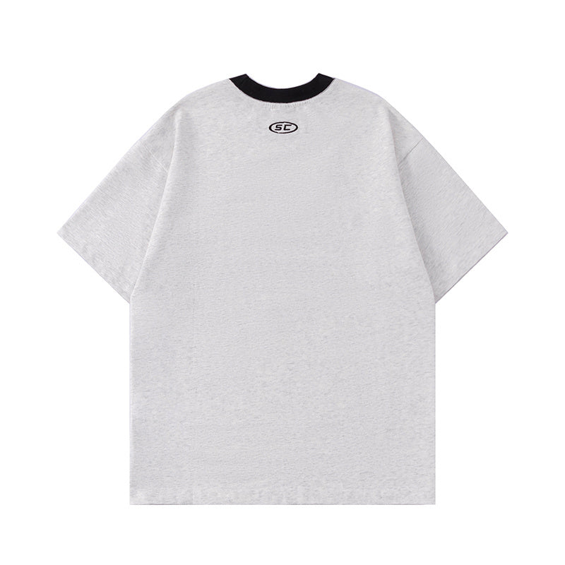 T Shirts Loose Streetwear Letter Print Short Sleeve Cotton Tee Casual Round Neck Summer Solid Color Sports Style