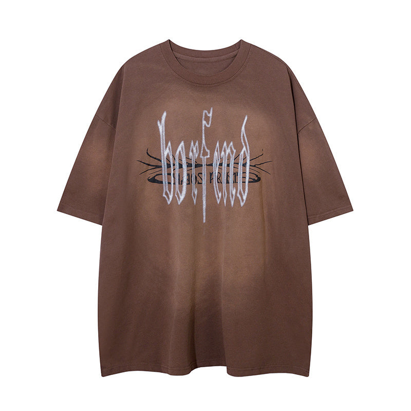 Streetwear T Shirt Short Sleeve Round Neck Summer Cotton Loose Casual Fashion Tee Simple Distressed