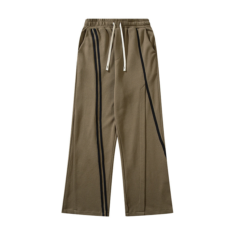 Cross Print Pants Contrast Paneled Drawstring Elastic Waist Loose Wide Leg Trousers Front Pocket Comfortable Fall