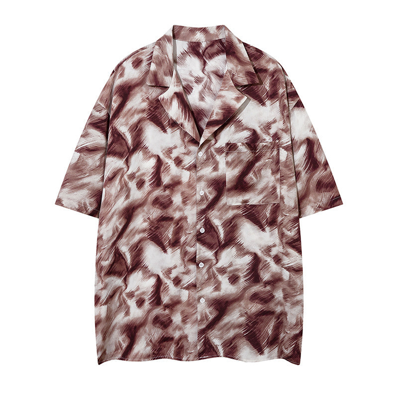 Vintage Streetwear Abstract Print Shirts Casual Summer Tops Outwear Short Sleeve Comfortable Fashion