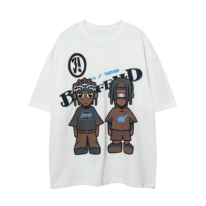 Cartoon Characters Print T Shirt Streetwear Short Sleeve Crew Neck Summer Cotton Tee Oversize Casual Fashion