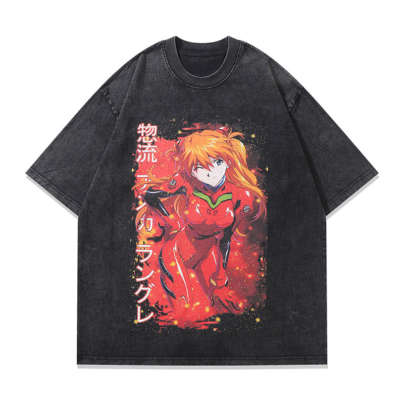 Streetwear T Shirts Vintage Cotton Washed Loose Anime Character Print Tee Short Sleeve Casual O Neck Summer Trendy