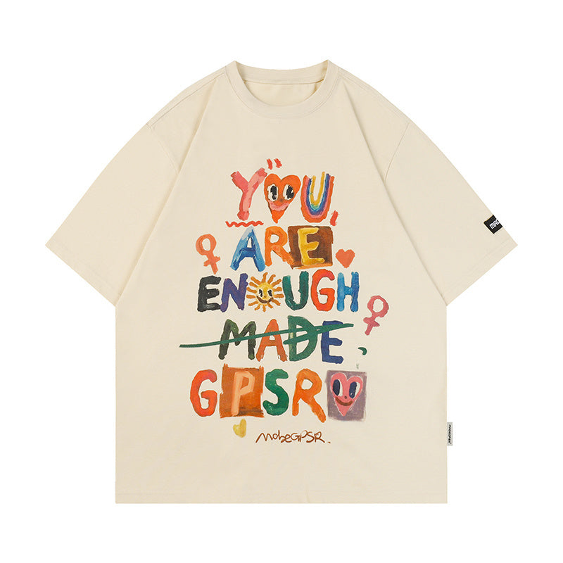 Colorful Letter Print Streetwear T Shirts Oversize Loose Short Sleeve Tee Summer Harajuku Cotton Round Neck