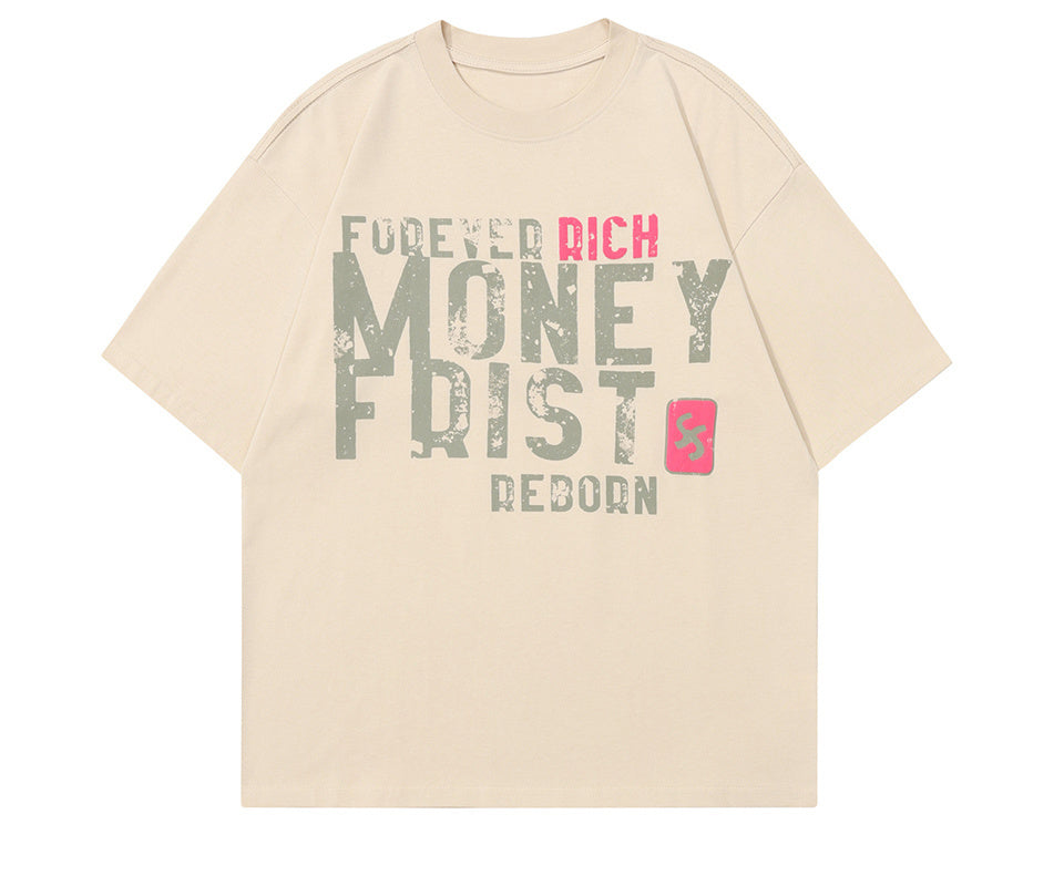 Simple Letter Human Print T Shirt American Retro Loose Summer Streetwear Fashion Casual Top Short Sleeve