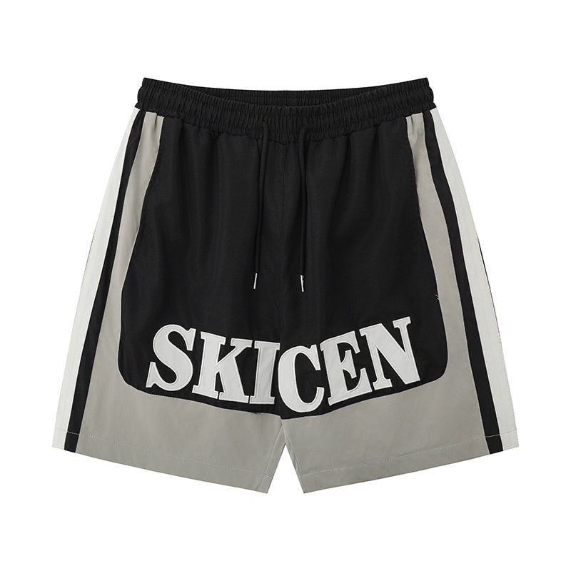 Streetwear Color Contrast Drawstring Boardshorts Breathable Beach Shorts Fitness Sports Style Pants Letter Embroidery