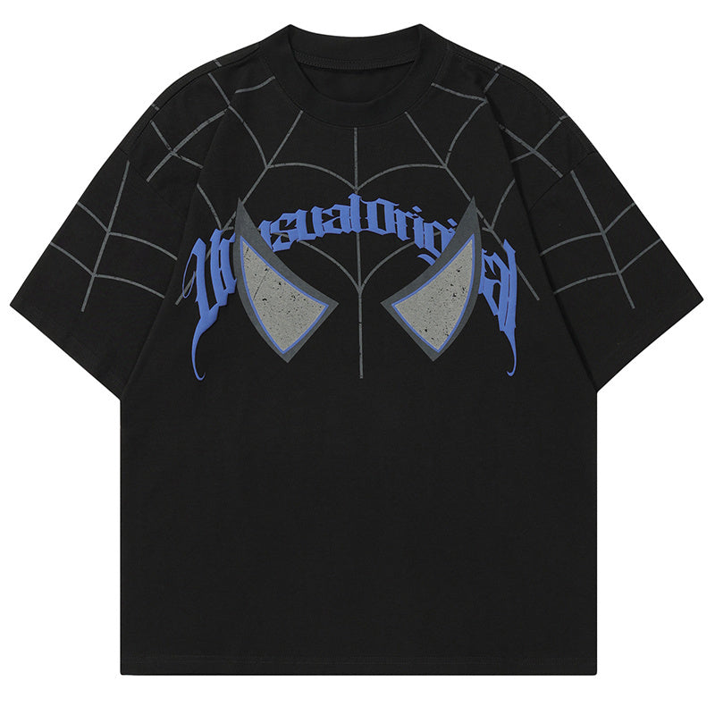 Spider Web T Shirt Loose Summer Streetwear Short Sleeve Pure Cotton Oversize Tees Fashion Casual Top