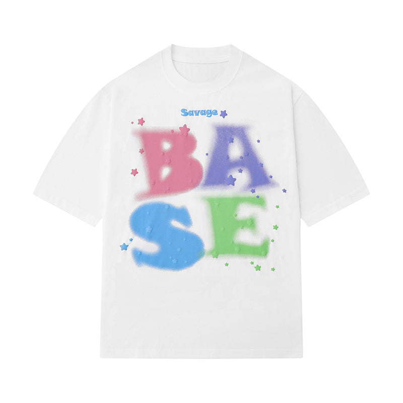 Streetwear Colorful Letter T Shirts Oversize Loose O Neck Sports Style Fashion Short Sleeve Cotton Tee Casual