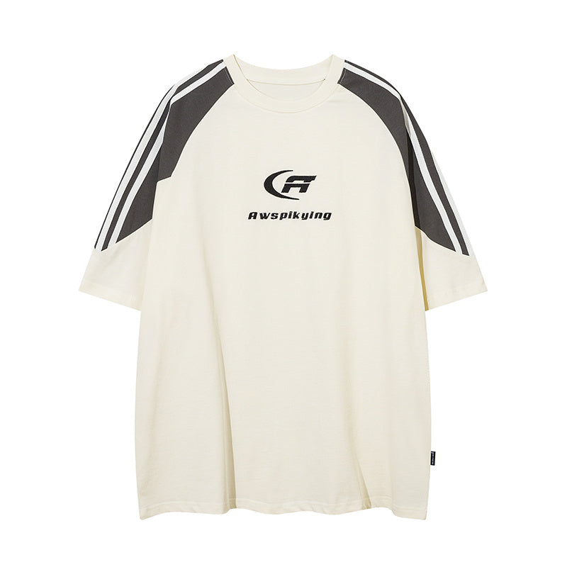 T Shirt Side Stripe Streetwear Letter Print Loose Fashion Summer Hip Hop Casual Tees Sports Style Top Short Sleeve